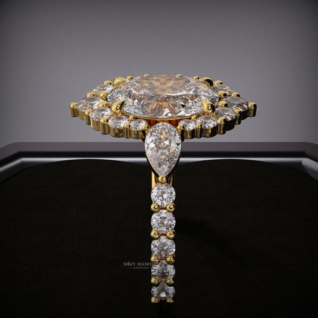 Oval Lab Grown F/VS1 Diamond Cluster Halo & Pave Engagement Ring