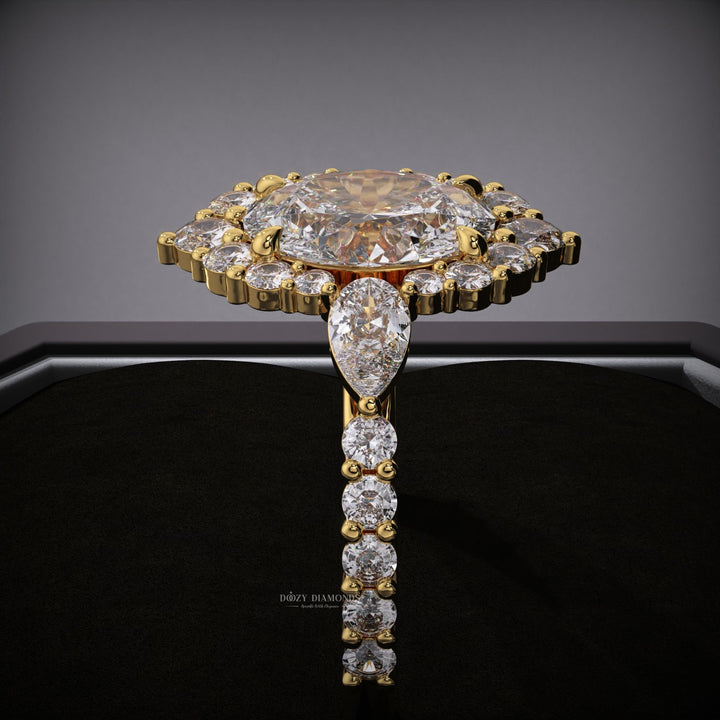 Oval Lab Grown F/VS1 Diamond Cluster Halo & Pave Engagement Ring