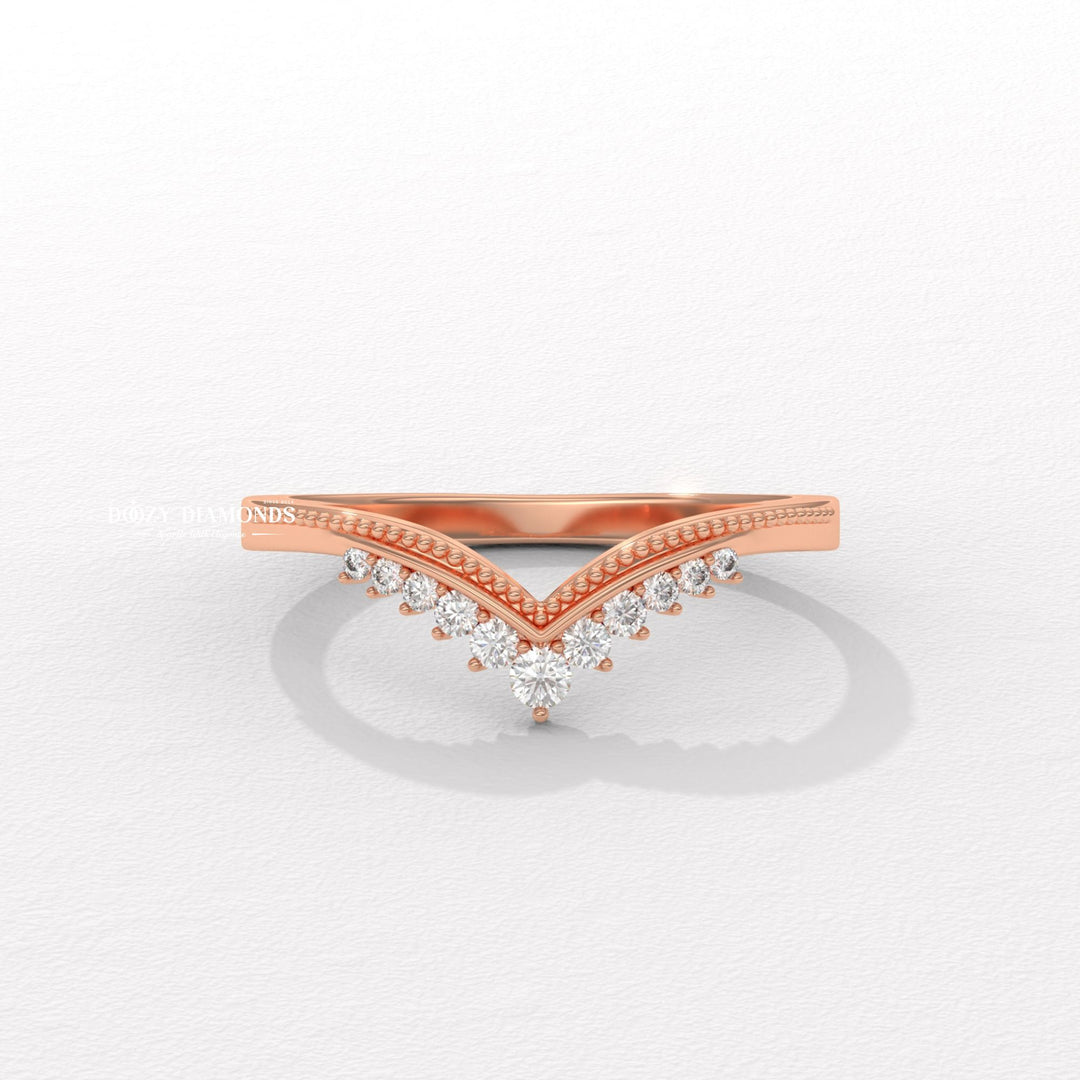 Milgrain Wedding Band in Yellow Gold with Curved Design