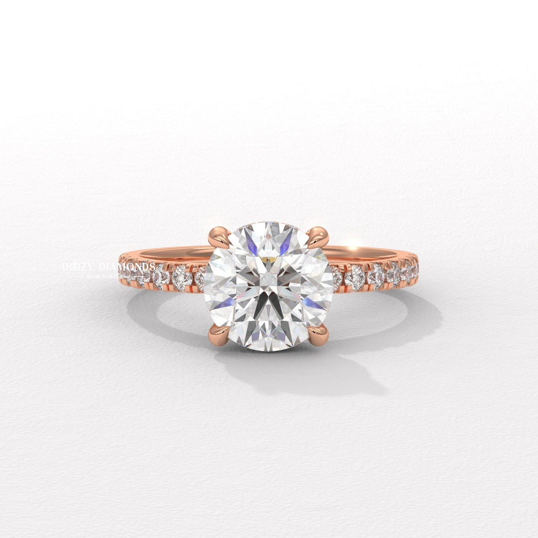 Hidden Halo Ring, Round Brilliant Cut Lab Grown Diamond Ring
