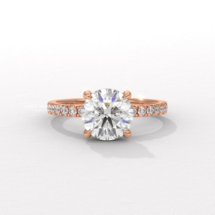Hidden Halo Ring, Round Brilliant Cut Lab Grown Diamond Ring