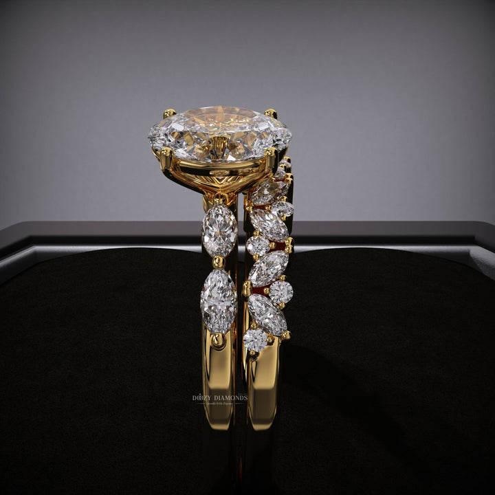 Oval Lab Grown Pave Engagement Ring & Cluster Wedding Band