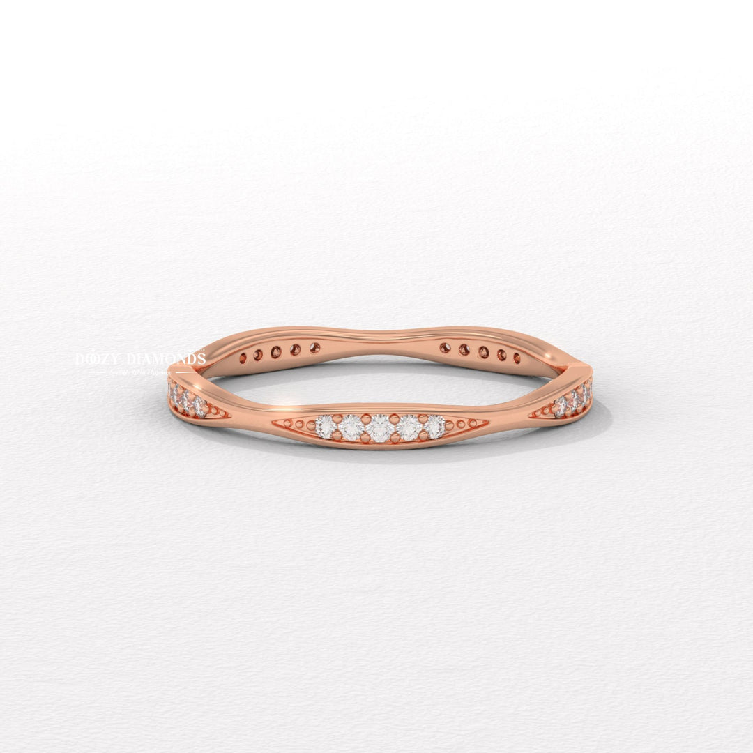 Round Lab Grown Diamond Tapered Pave Diamond Wedding Band