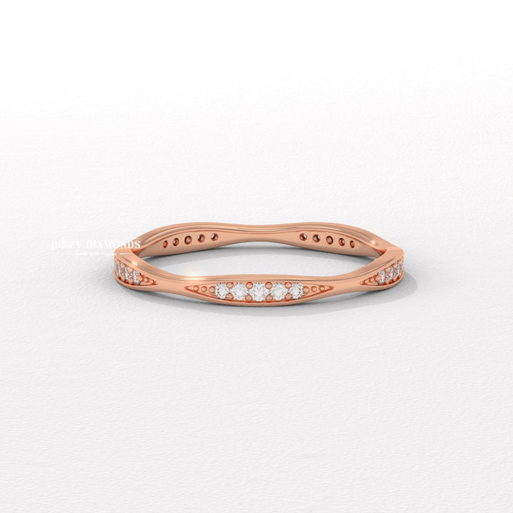 Round Lab Grown Diamond Tapered Pave Diamond Wedding Band