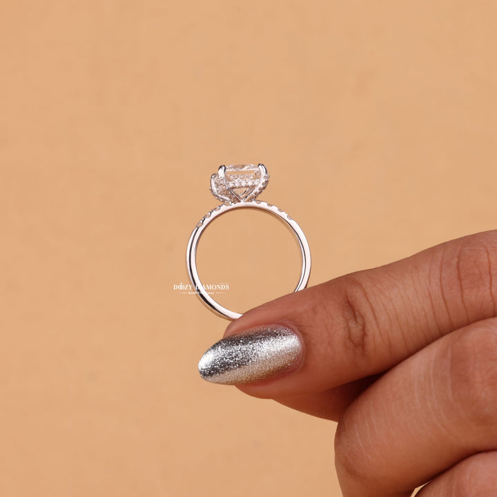 1.0CT-2.0CT Princess Cut F/VS1 Lab Grown Hidden Halo Diamond Engagement Ring