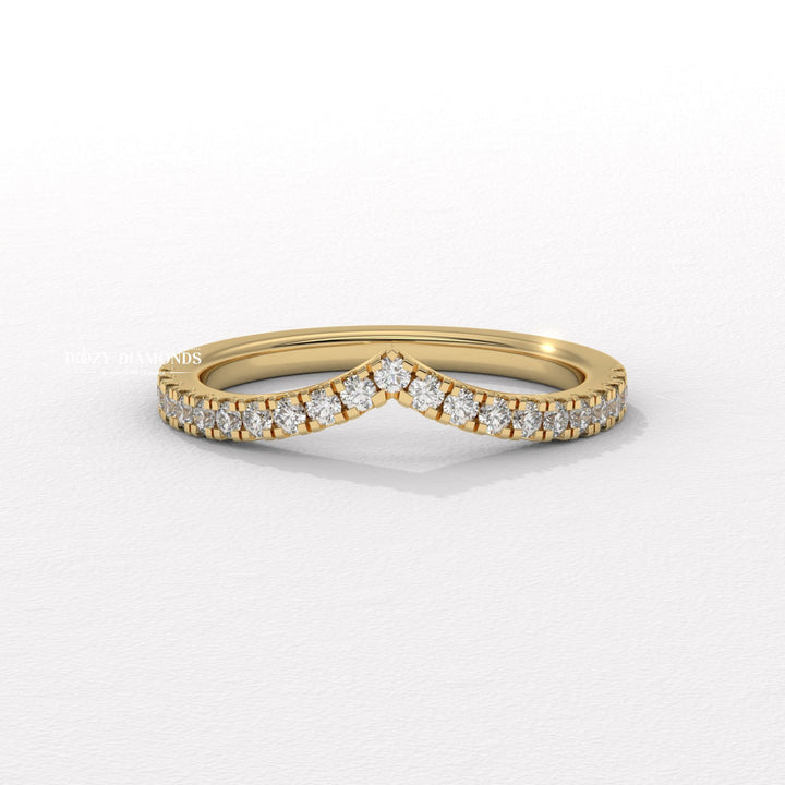 V Shaped Chevron Band, Round Lab Grown Diamond Wedding Band
