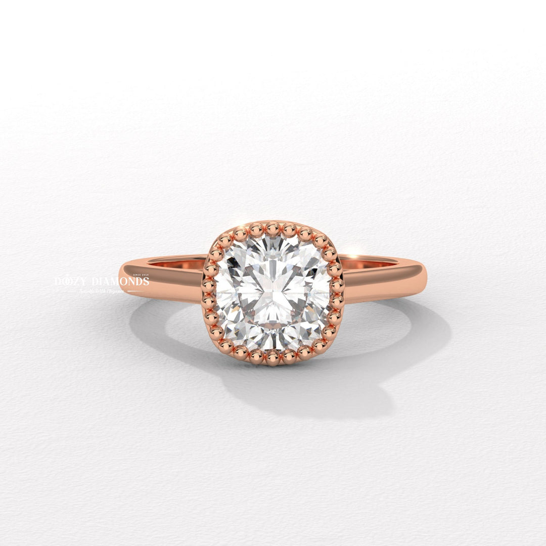 White Gold Bezel Set Cushion Cut Vintage Engagement Ring