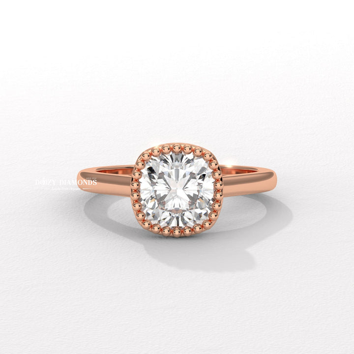 White Gold Bezel Set Cushion Cut Vintage Engagement Ring