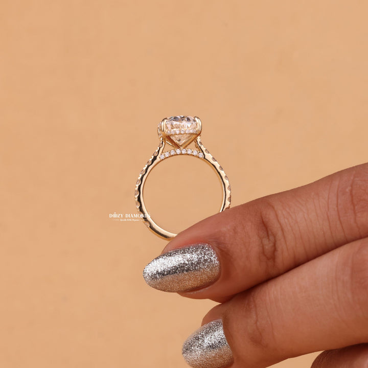 3.0CT-4.0CT Oval Cut F/VS1 Hidden Halo Lab Grown Diamond Engagement Ring