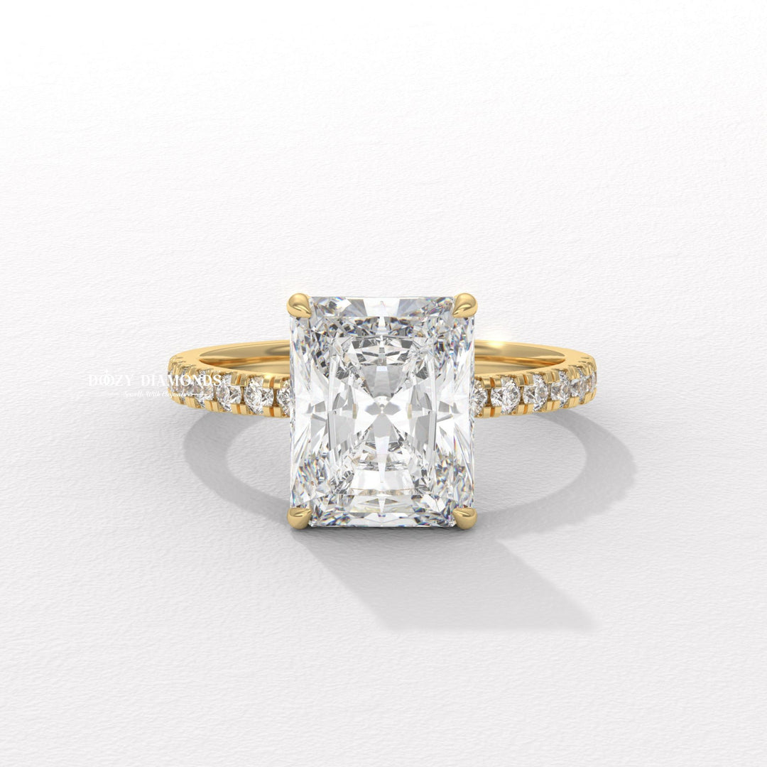 Hidden Halo Engagement Ring, Radiant Cut Lab Grown Diamond Ring
