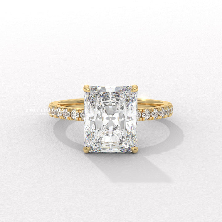 Hidden Halo Engagement Ring, Radiant Cut Lab Grown Diamond Ring