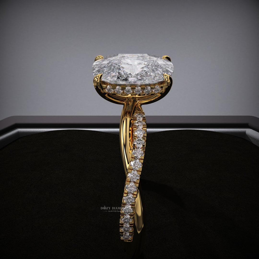 Cushion Lab Grown E/VVS1 Hidden Halo Diamond Infinity Pave Engagement Ring