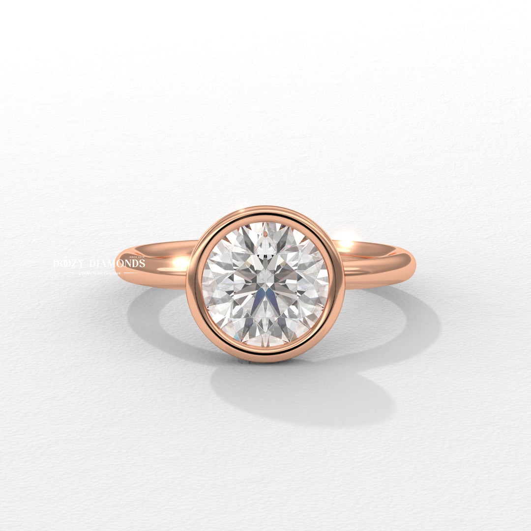 Round Bezel Set Engagement Ring, Lab Grown Diamond Ring