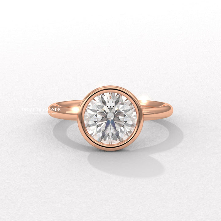 Round Bezel Set Engagement Ring, Lab Grown Diamond Ring