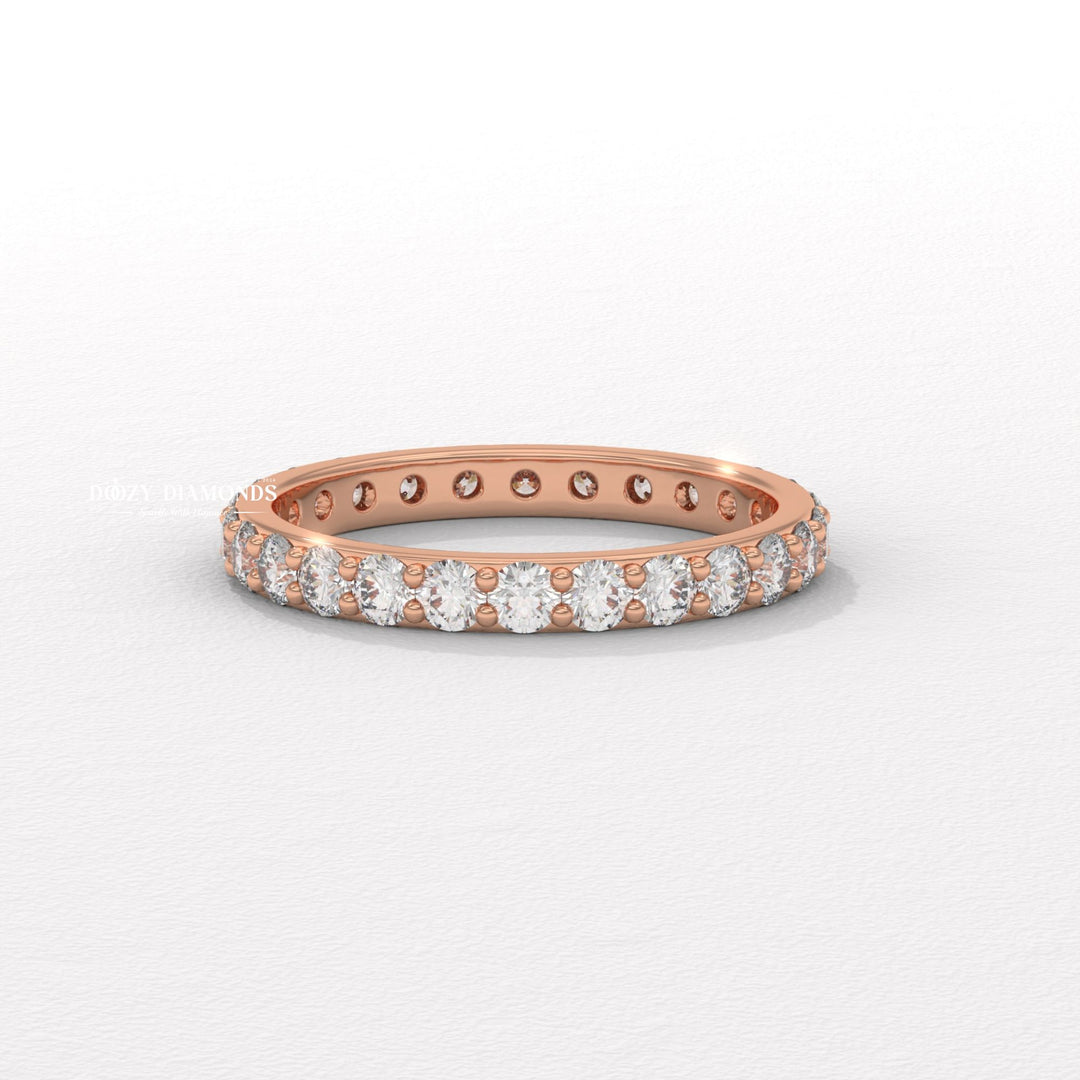 Shared Prong Wedding Band - Round Moissanite Full Eternity Wedding Band