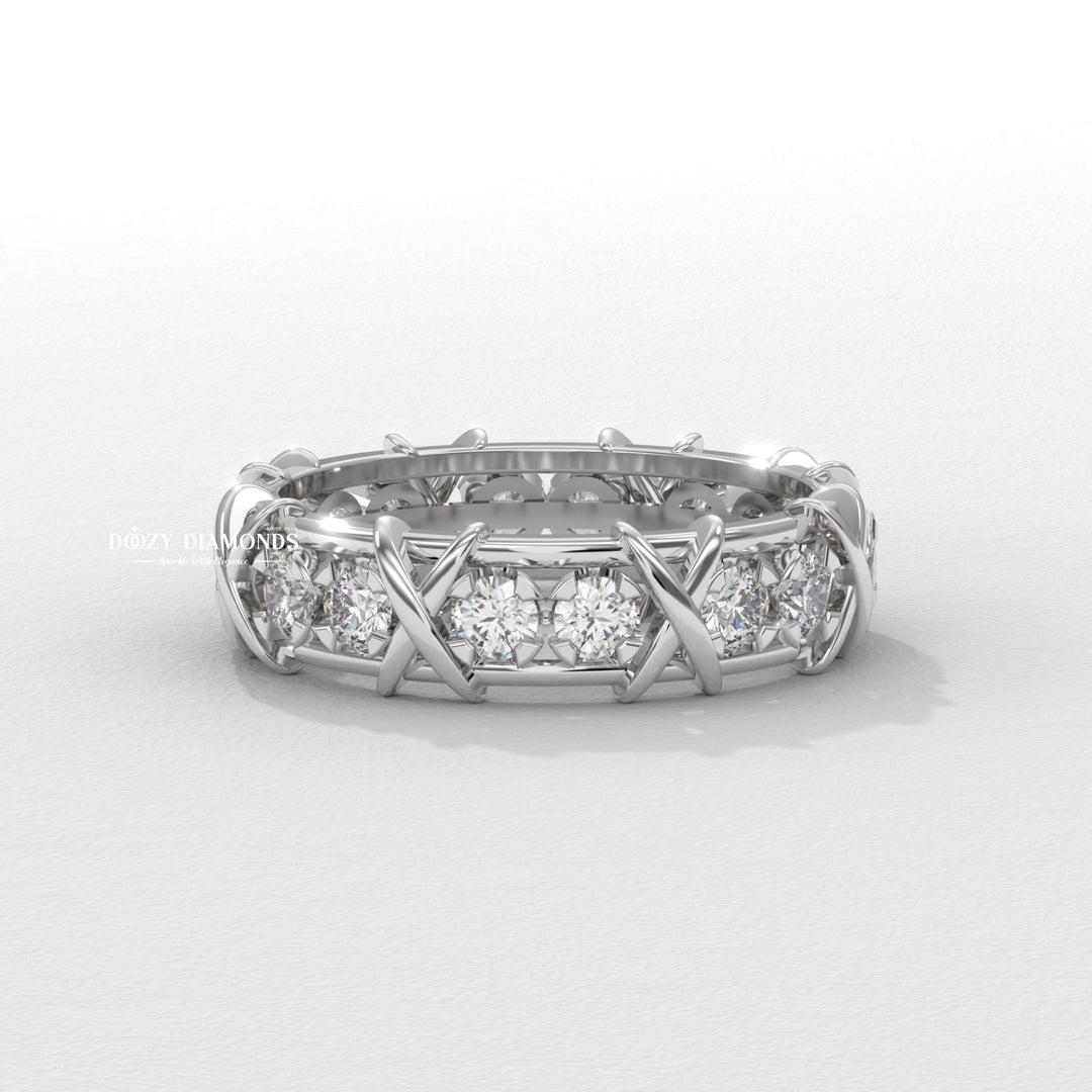 Full Eternity Wedding Band - 3.50MM Round Brilliant Cut EF/VS Lab Created Diamond Stackable Matching Band