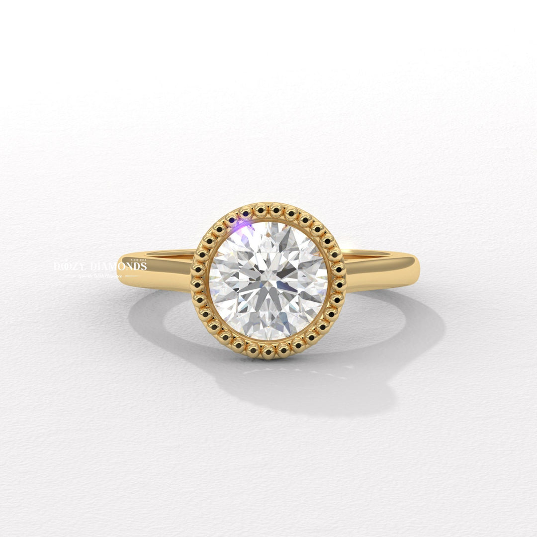 Vintage Bezel Solitaire Round Cut Diamond Engagement Ring