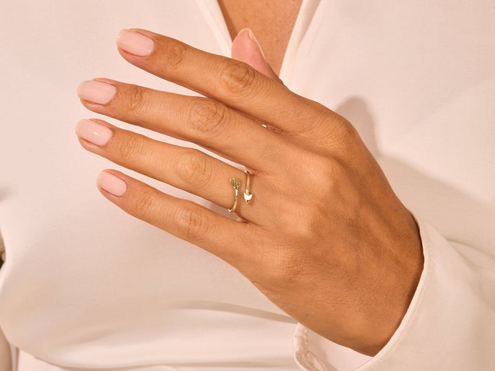14k Solid Gold Arrow Wedding Band For Women Open Ring