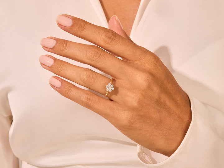 Round Lab Grown Floral Diamond Engagement Ring For Women