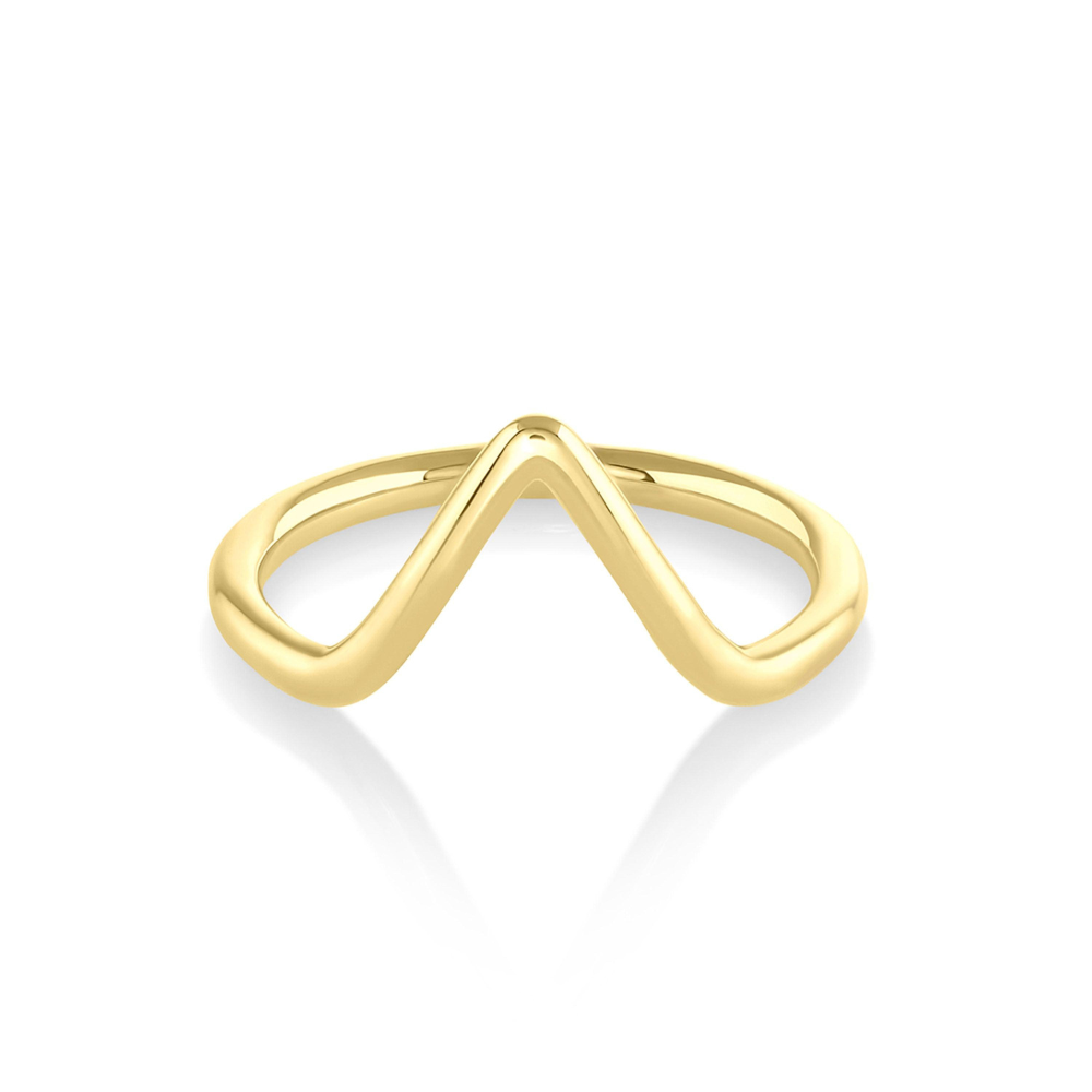 14K Solid Yellow Gold Unique V Shape Plain Wedding Band