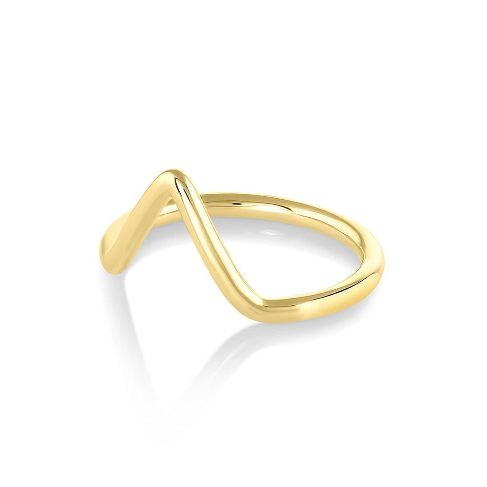 14K Solid Yellow Gold Unique V Shape Plain Wedding Band