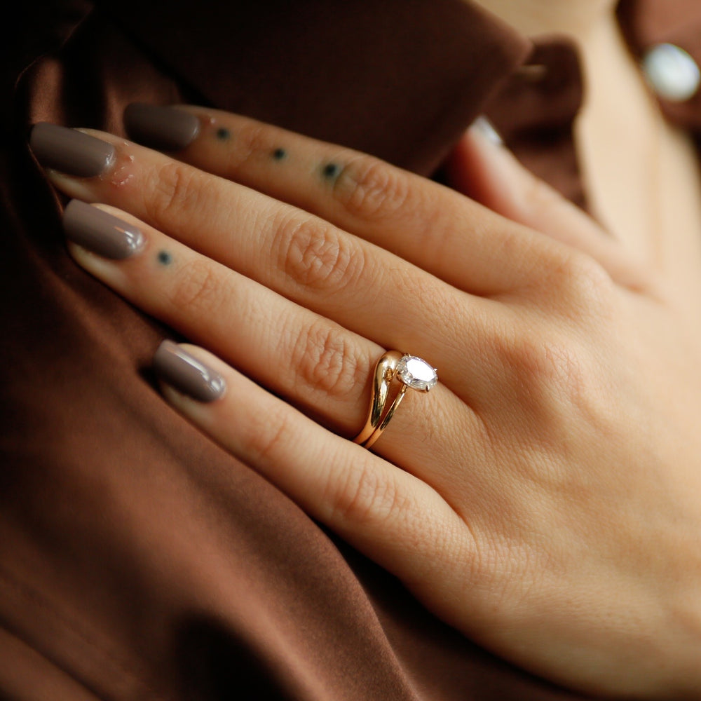 18K|14K Solid Gold Unique U Shape Plain Wave Wedding Band