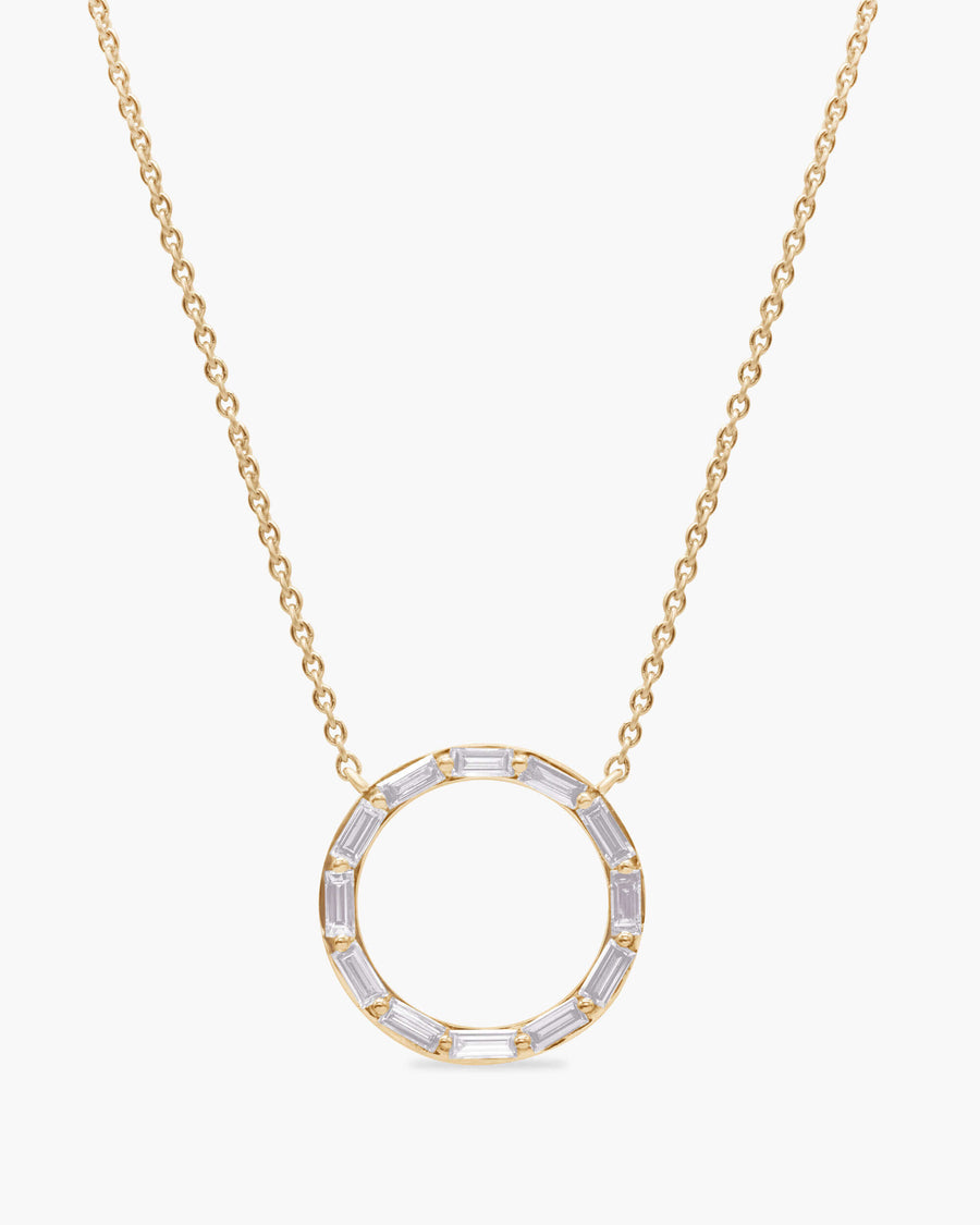 Diamond Baguette Circle Moissanite Necklace For Her(Medium)