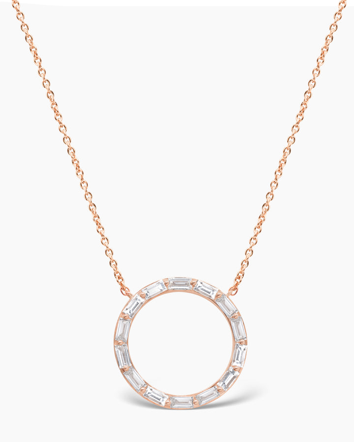 Diamond Baguette Circle Moissanite Necklace For Women(Large)