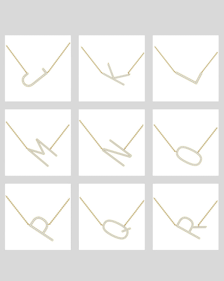 Round Cut Diamond Sideways Initial Moissanite Necklace For Women