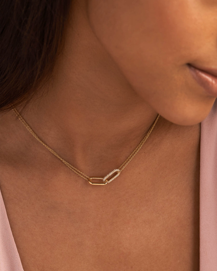 Interlocked Gold & Diamond Paperclip Link Moissanite Necklace For Her