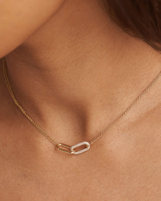Interlocked Gold & Diamond Paperclip Link Moissanite Necklace For Her