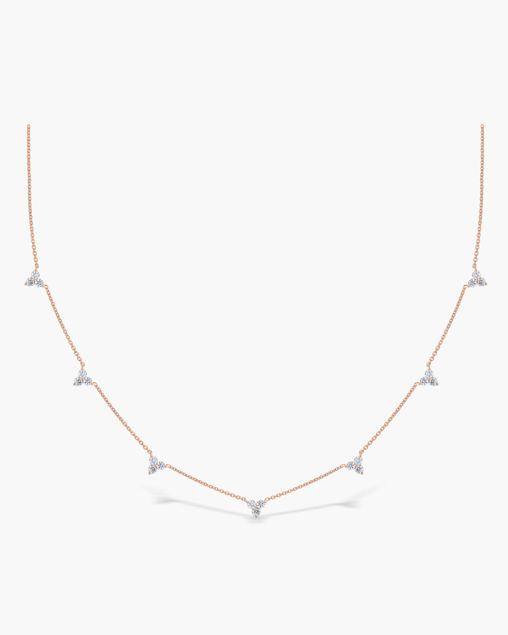 Round Cut Diamond Three Stone Moissanite Necklace For Women(7 Stations)
