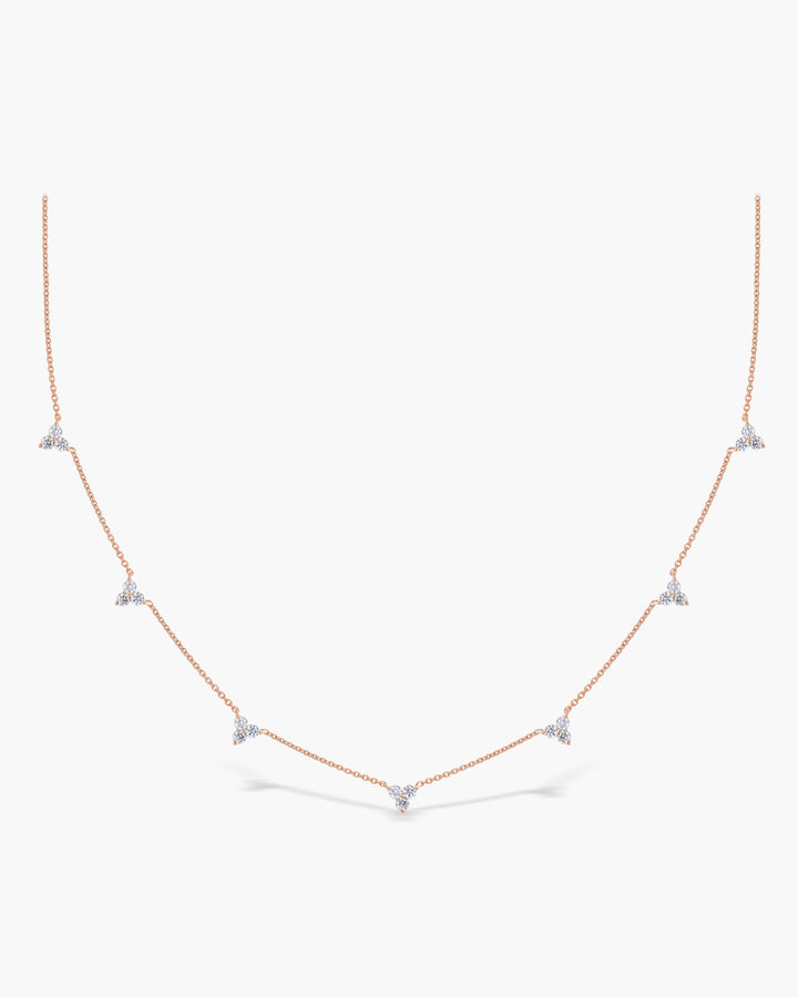 Round Cut Diamond Three Stone Moissanite Necklace For Women(7 Stations)