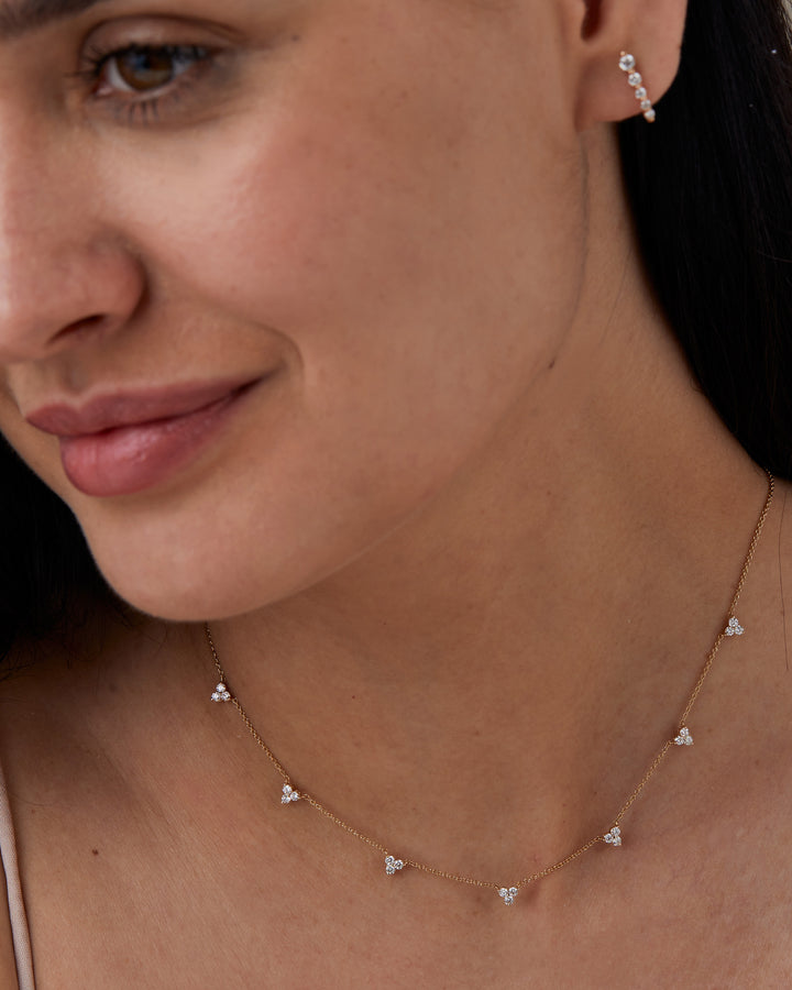 Round Cut Diamond Three Stone Moissanite Necklace For Women(7 Stations)