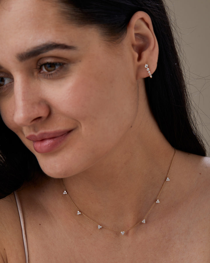 Round Cut Diamond Three Stone Moissanite Necklace For Women(7 Stations)