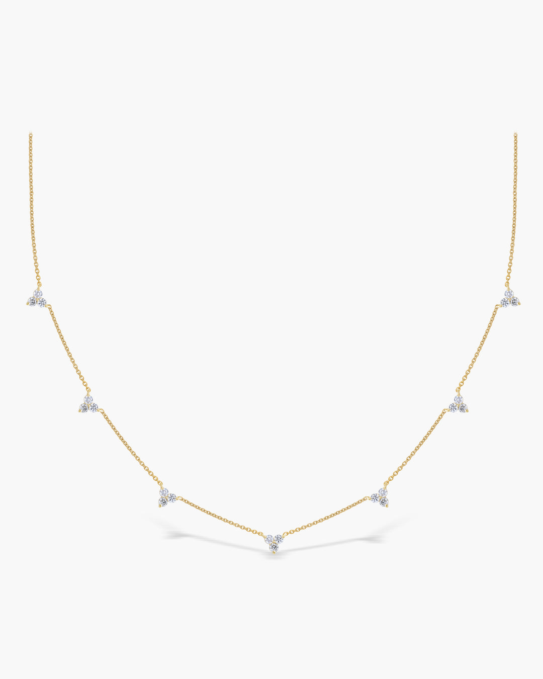 Round Cut Diamond Three Stone Moissanite Necklace For Women(7 Stations)