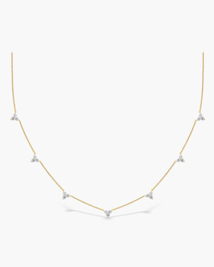 Round Cut Diamond Three Stone Moissanite Necklace For Women(7 Stations)