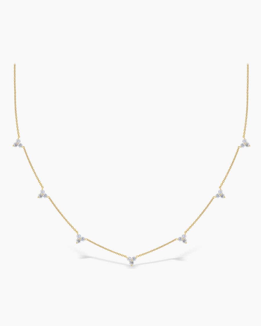 Round Cut Diamond Three Stone Moissanite Necklace For Women(7 Stations)