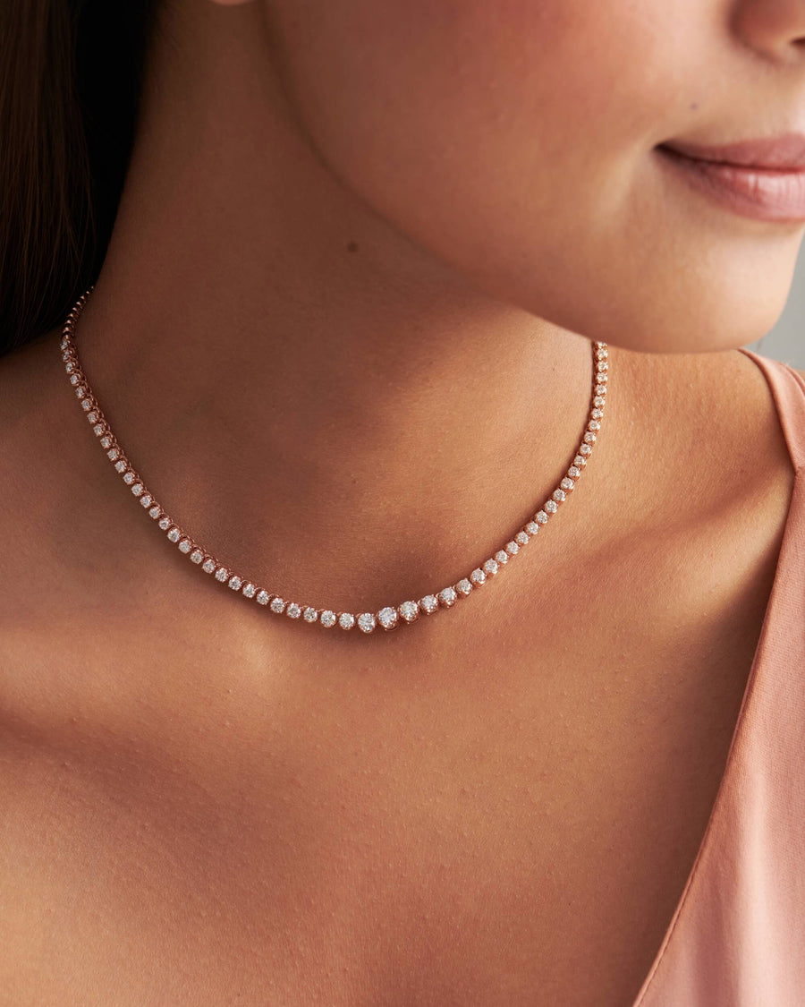 Round Cut Moissanite Diamond Tennis Necklace For Women