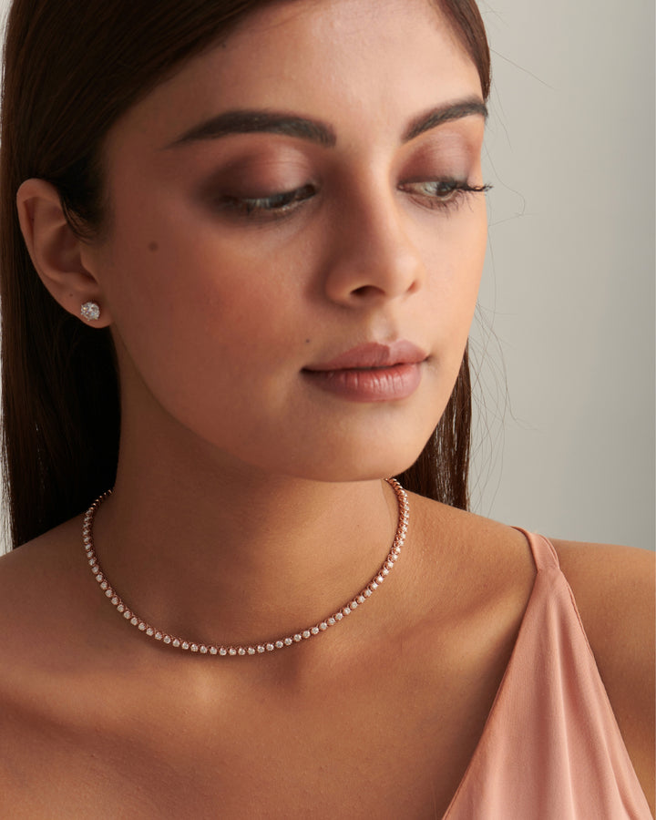 Round Cut Diamond Moissanite Tennis Necklace For Her