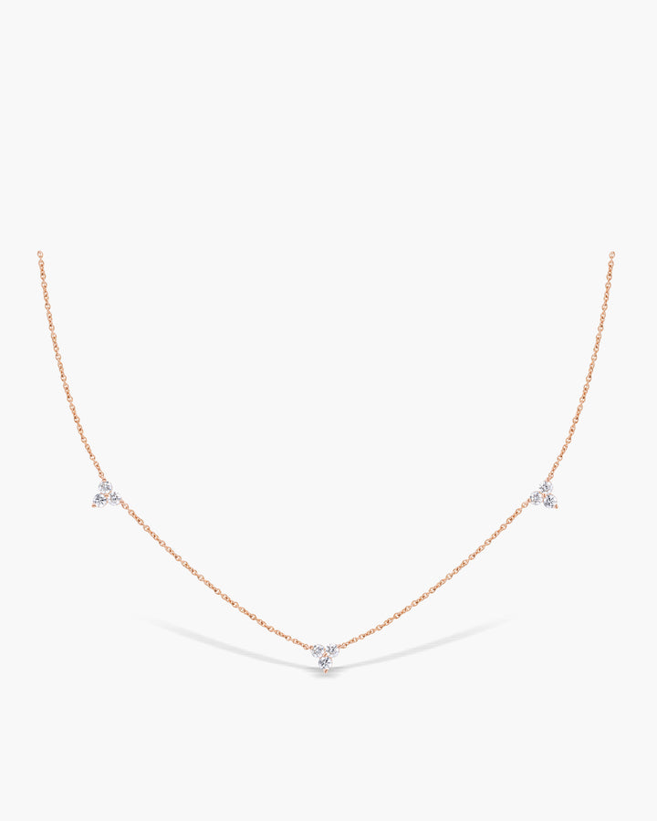 Round Cut Moissanite Three Stone Diamond Necklace For Her(3 Stations)
