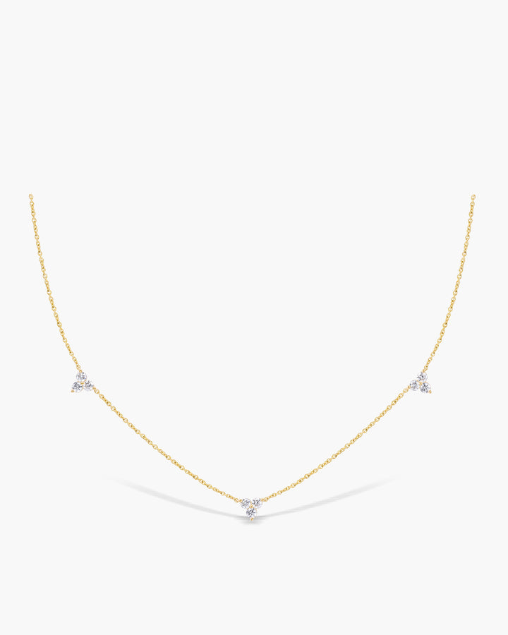 Round Cut Moissanite Three Stone Diamond Necklace For Her(3 Stations)