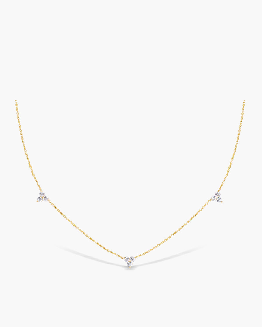 Round Cut Moissanite Three Stone Diamond Necklace For Her(3 Stations)