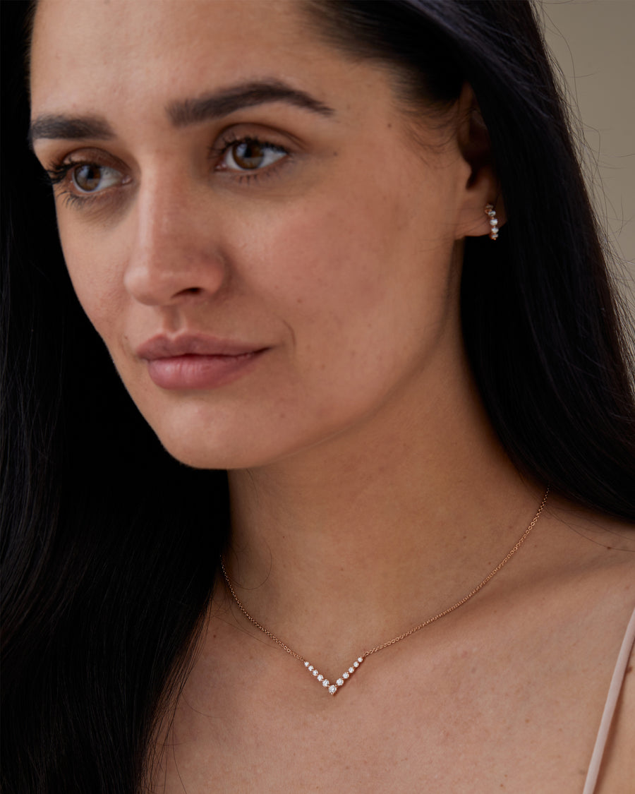 Round Cut Floating Diamond V Shaped Moissanite Necklace For Her