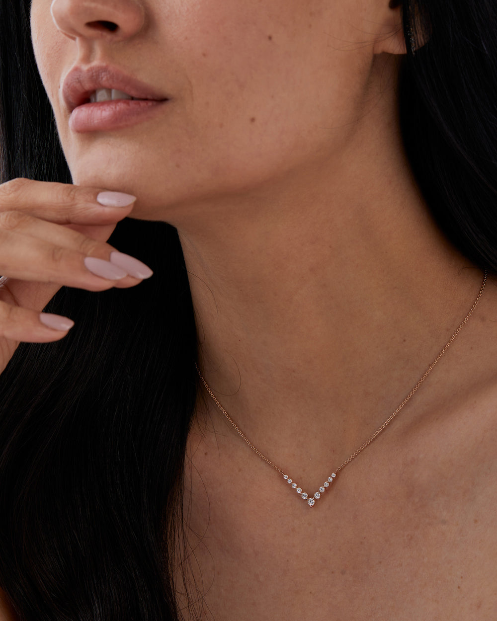 Round Cut Floating Diamond V Shaped Moissanite Necklace For Her