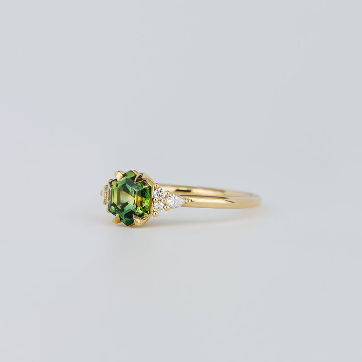 1.0CT-2.0CT Hex Cut Light Green/Yellow Australian Diamond Cluster Engagement Ring