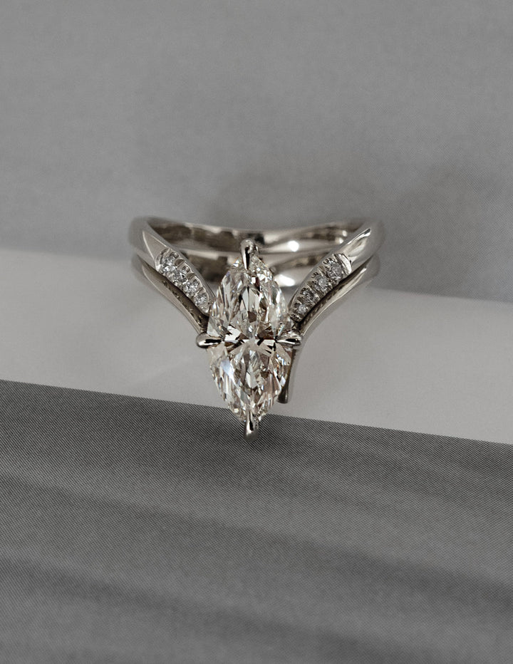 1.50CT Marquise F-VS Lab Grown Eve Wedding Ring with Eve Pave Band
