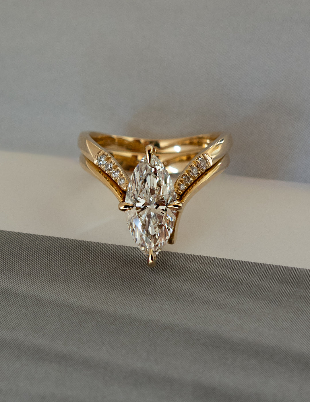 1.50CT Marquise F-VS Lab Grown Eve Wedding Ring with Eve Pave Band