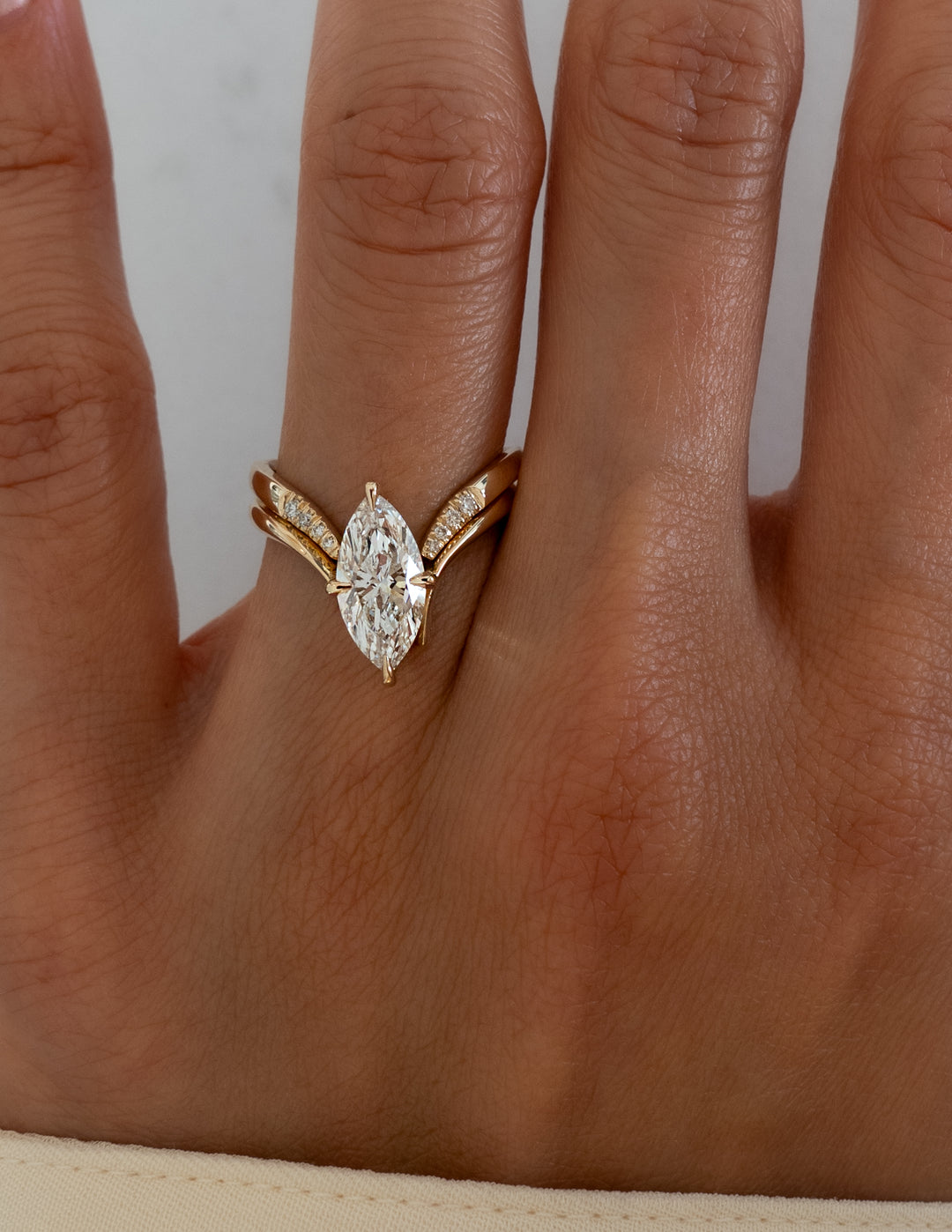 1.50CT Marquise F-VS Lab Grown Eve Wedding Ring with Eve Pave Band