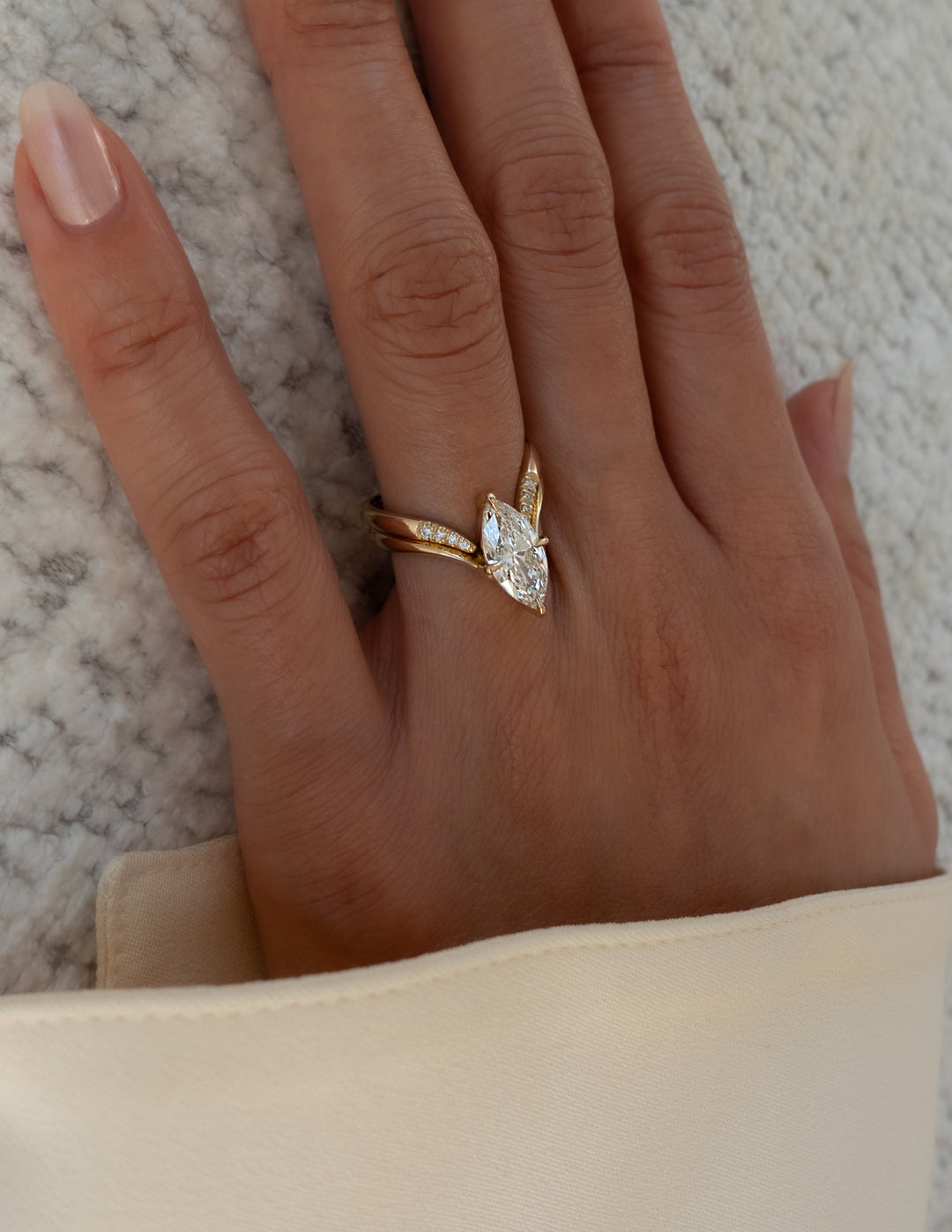 1.50CT Marquise F-VS Lab Grown Eve Wedding Ring with Eve Pave Band